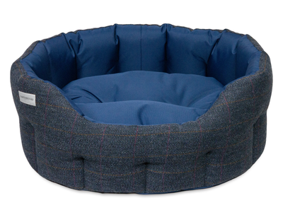 Round Traditional Tweed & Waterproof Bed Navy