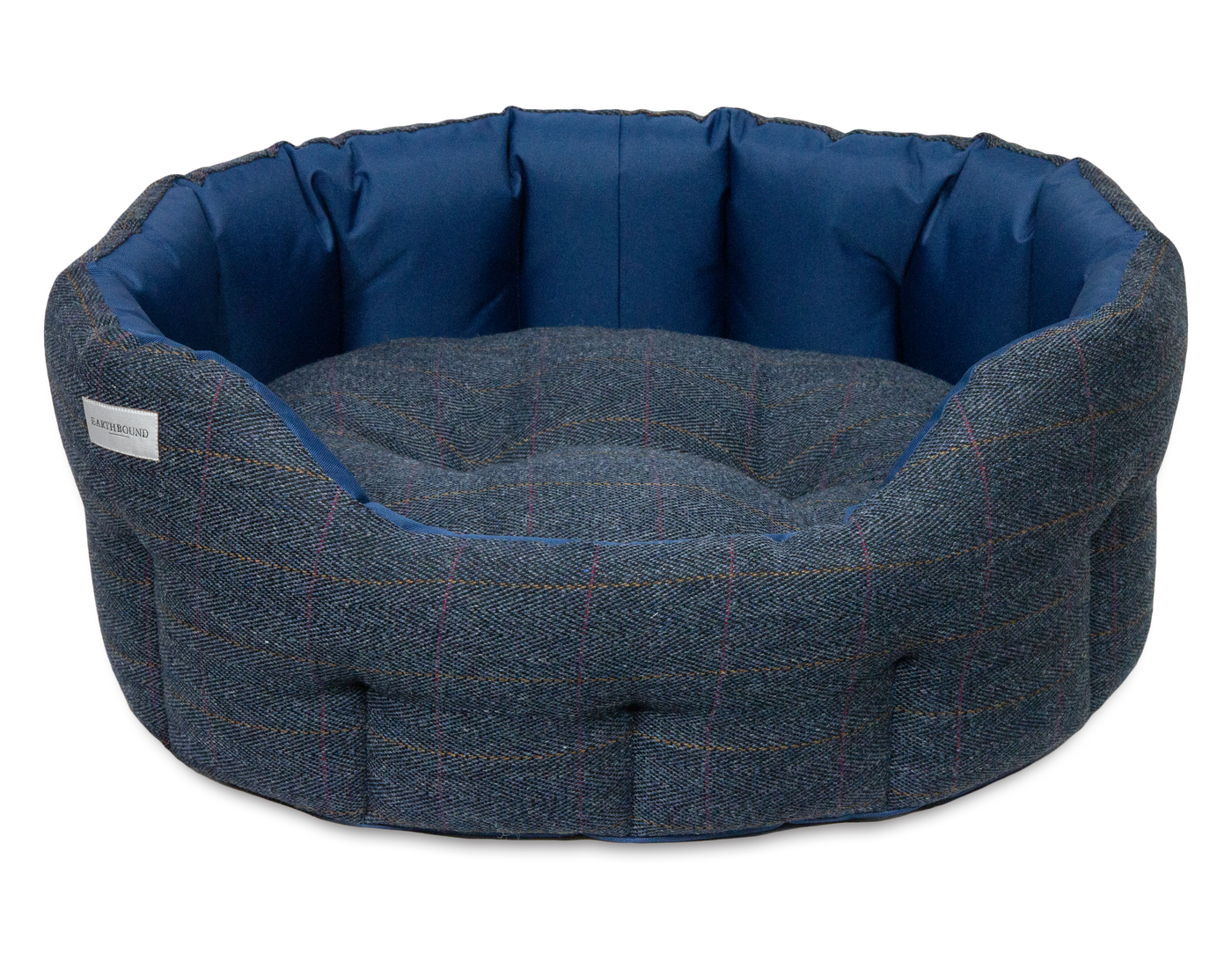 Round Traditional Tweed & Waterproof Bed Navy