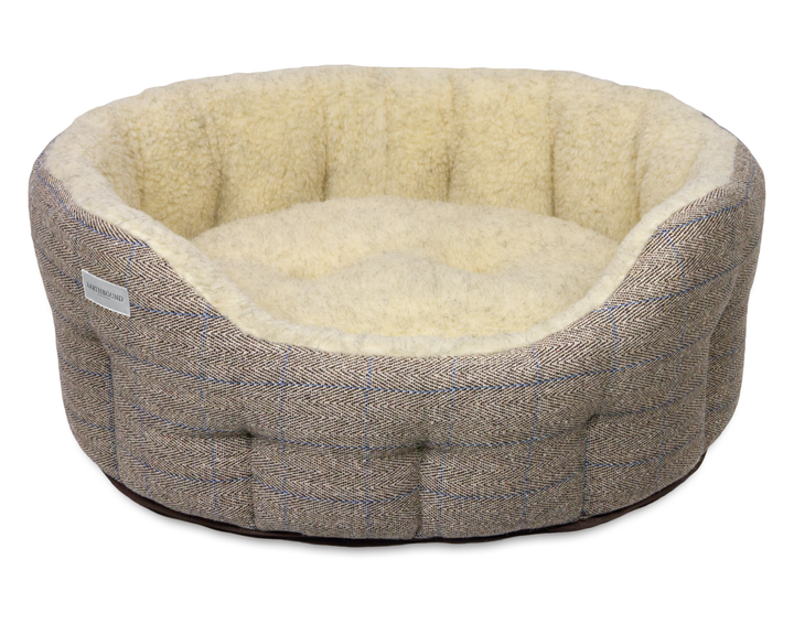 Round Traditional Tweed Bed Beige