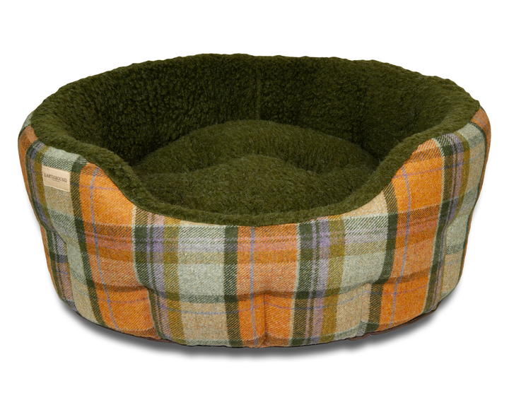 Round Traditional Tweed Bed Orange Check