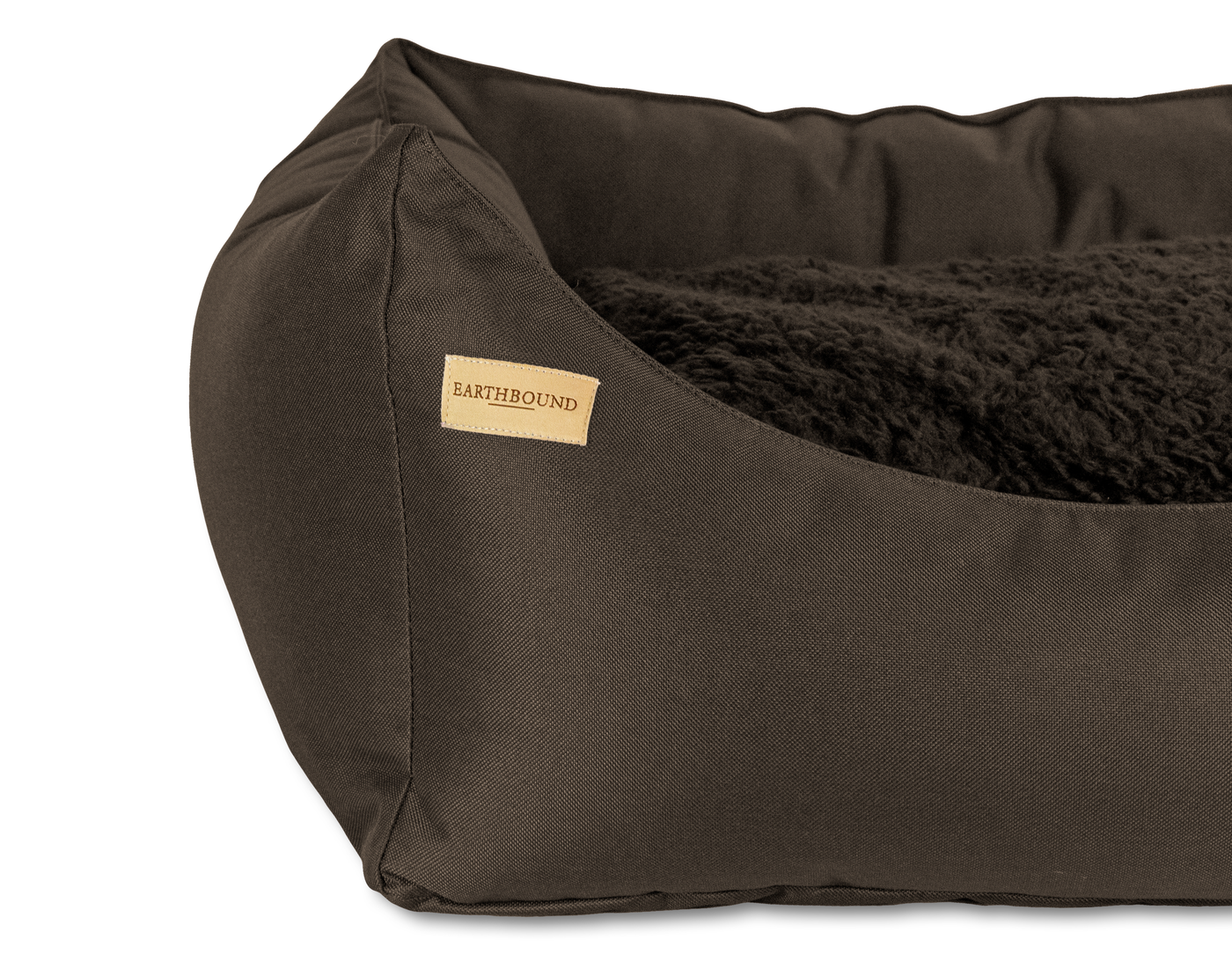 Close up of rectangular removable dog bed waterproof in brown