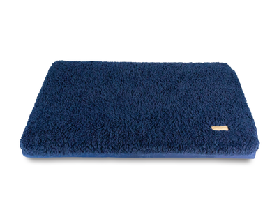 Waterproof navy dog crate mat with removable sherpa cover 