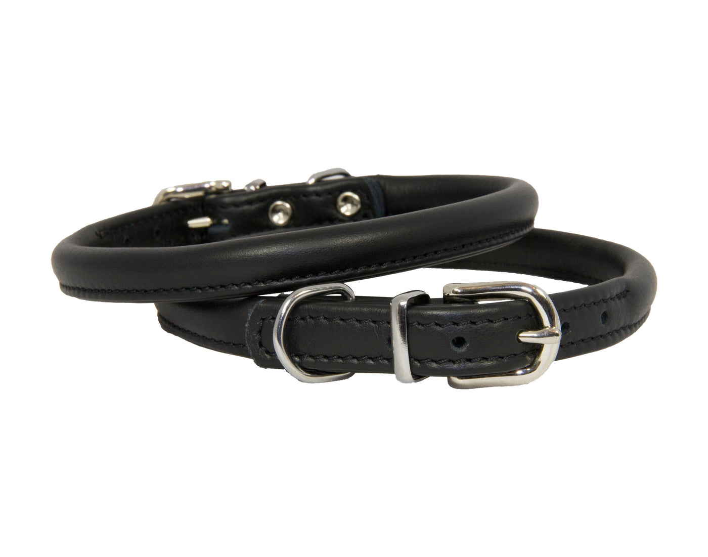 Black rolled leather dog collar