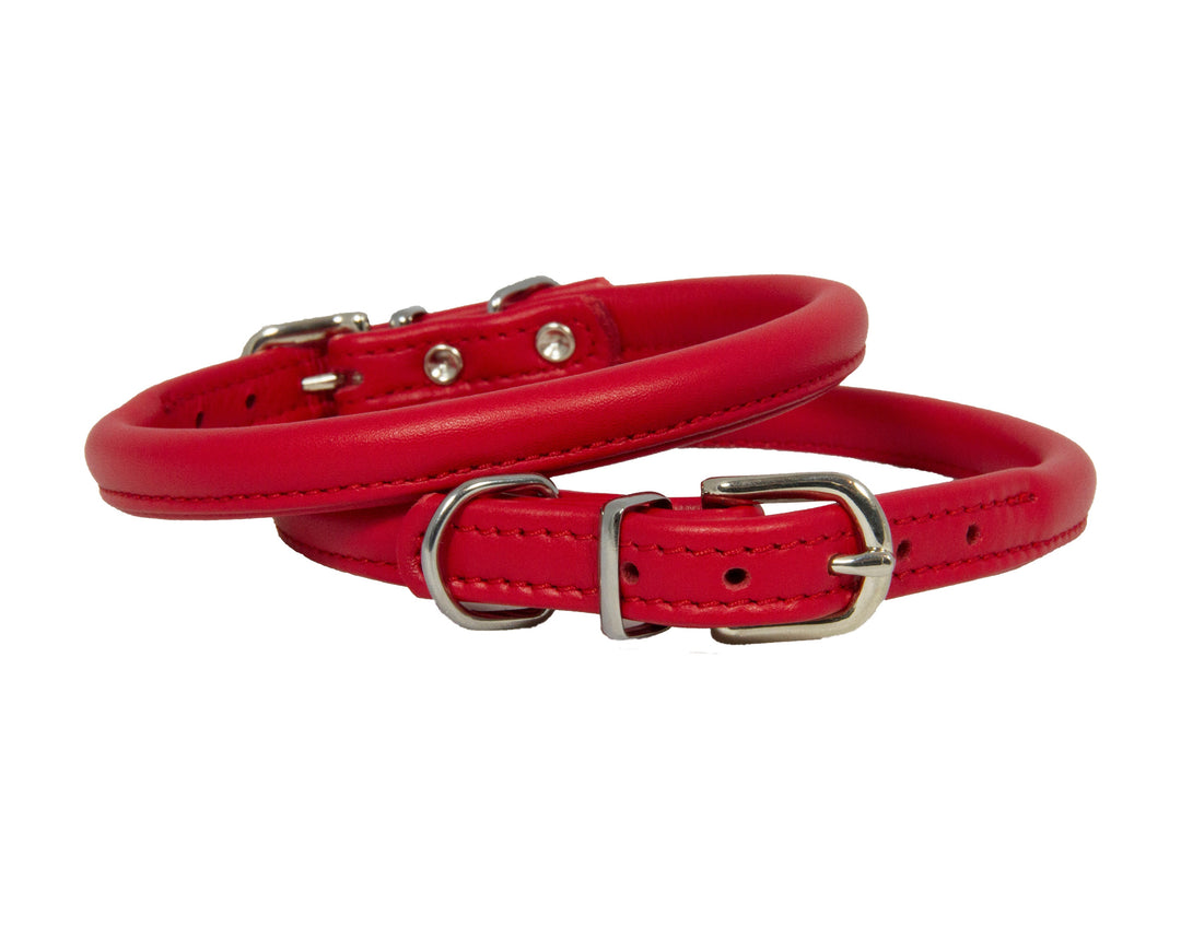 Red rolled leather dog collar 