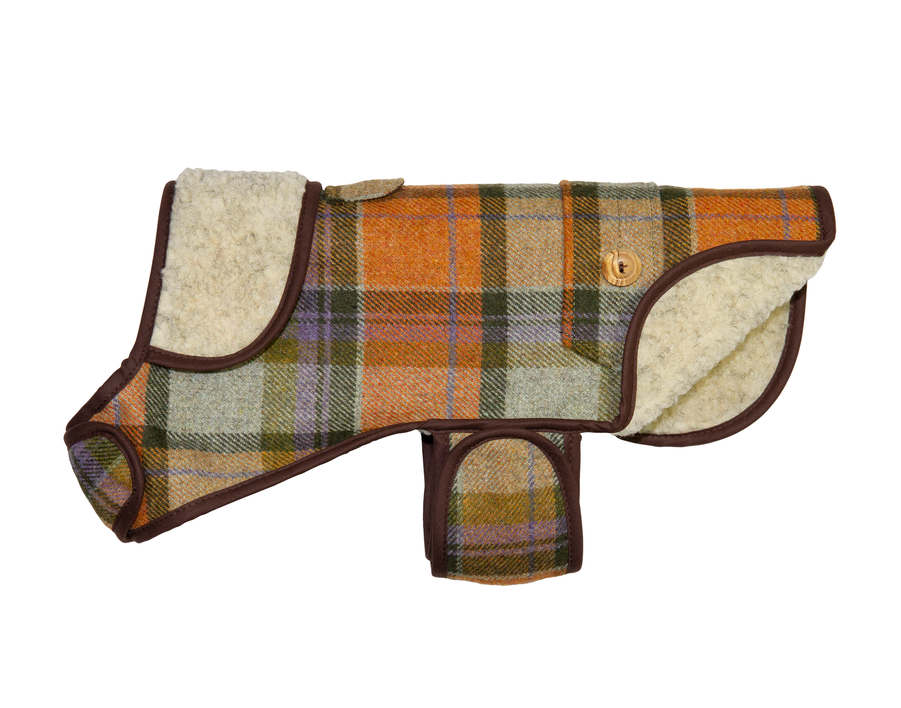 Tweed Sherpa Dog Coat Orange Check Earthbound UK