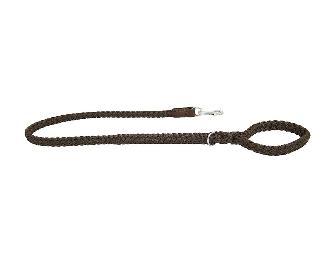 brown braided nylon leather dog lead