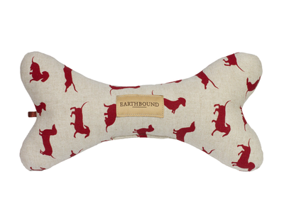 squeaky bone dog toy dachshund red 